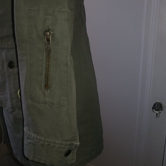 BB Dakota Vintage Olive Green Long Twill Utility Jacket - Size Small - Picture 12 of 15